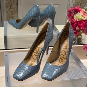 Sam Edelman Beth Womens Leather Croc Pumps Light Blue Size 10 (NEW)